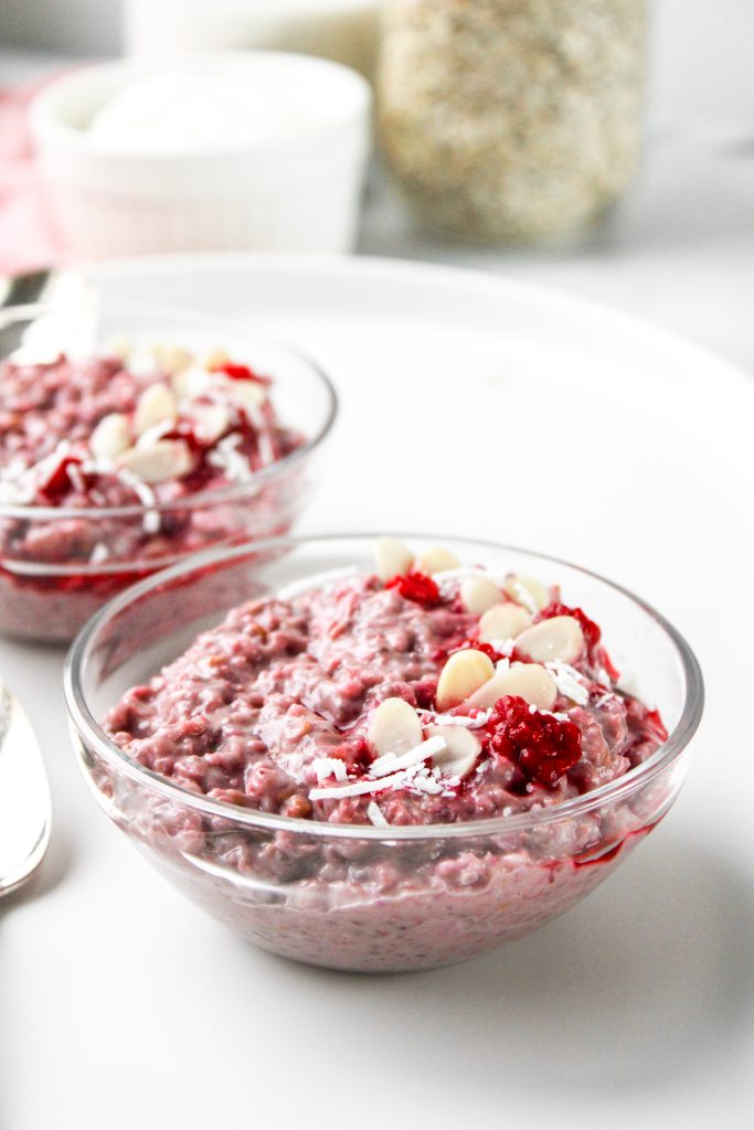 pink raspberry coconut oatmeal