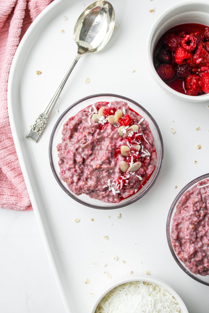 pink raspberry coconut oatmeal