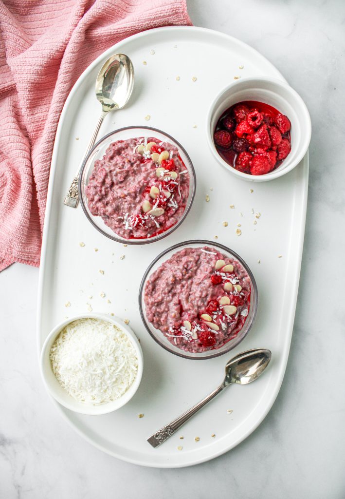 pink raspberry coconut oatmeal