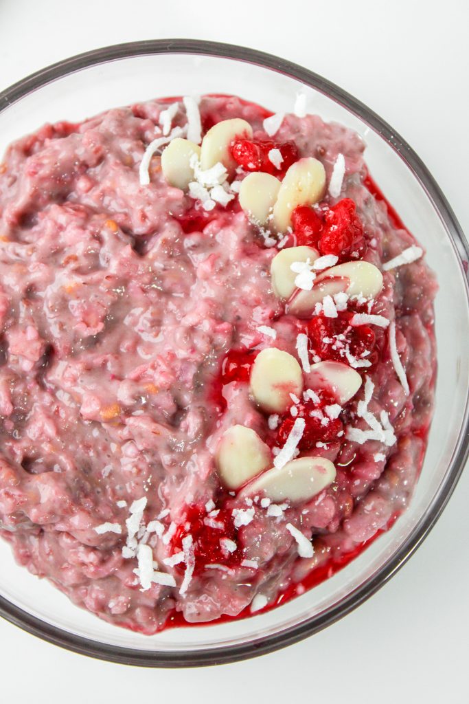 pink raspberry coconut oatmeal