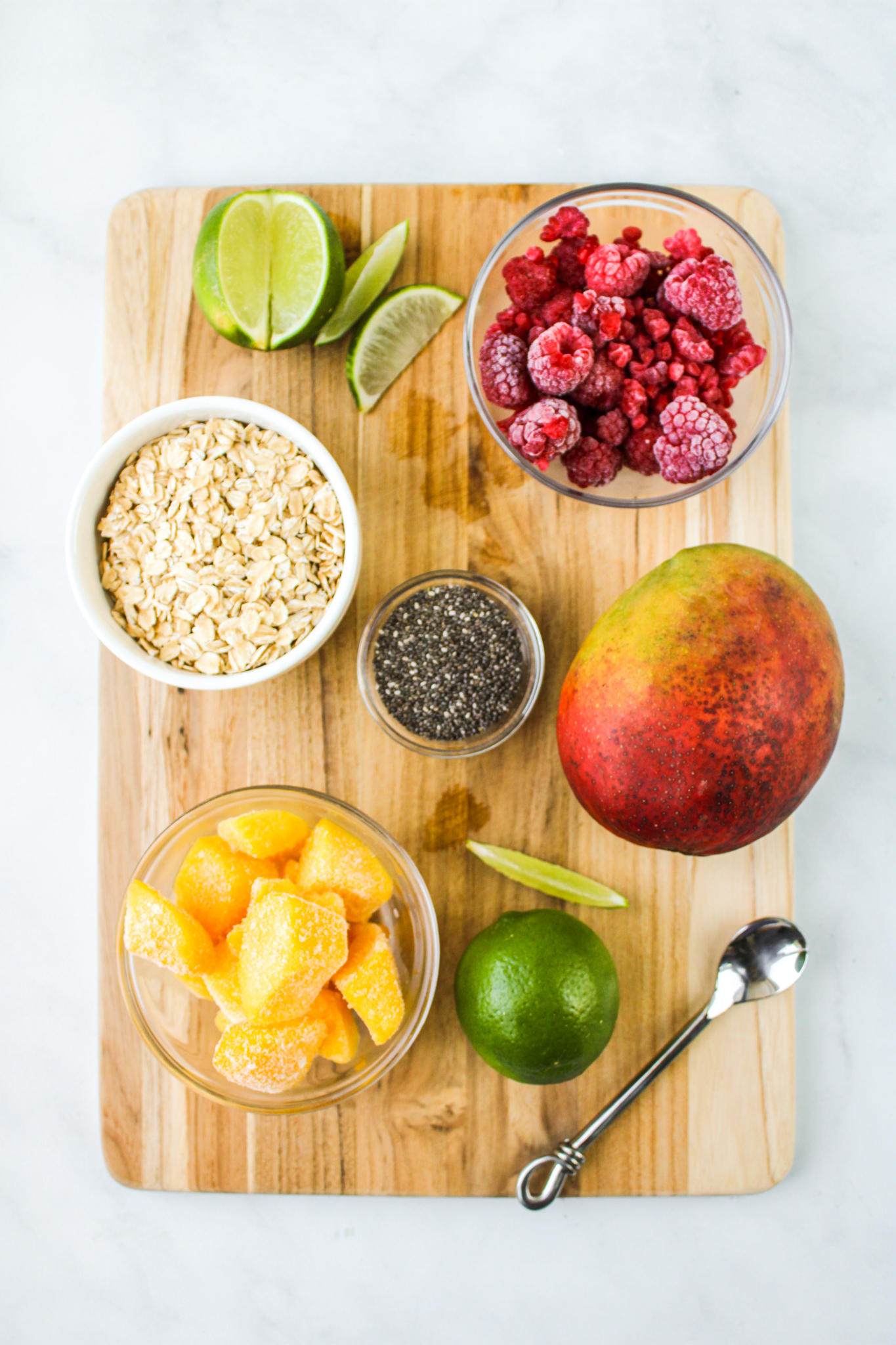 ingredients for recipe laid out on a wooden cutting board
