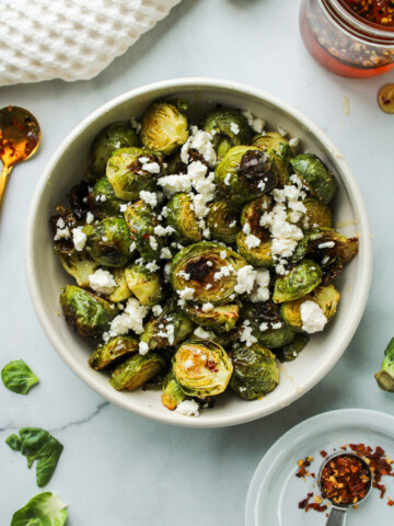 hot honey brussels sprouts feta