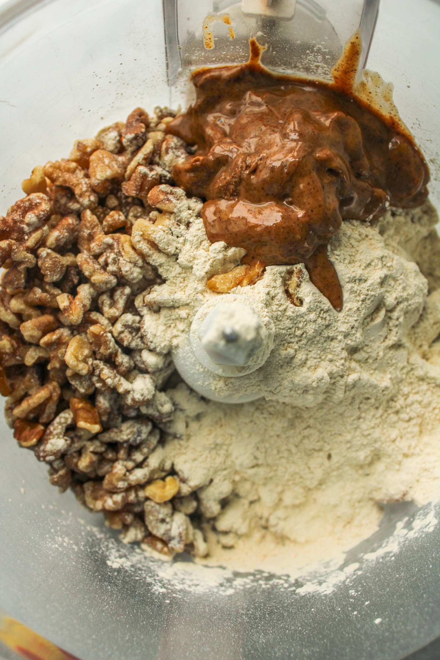 ingredients for protein ball in a food processor before being combined