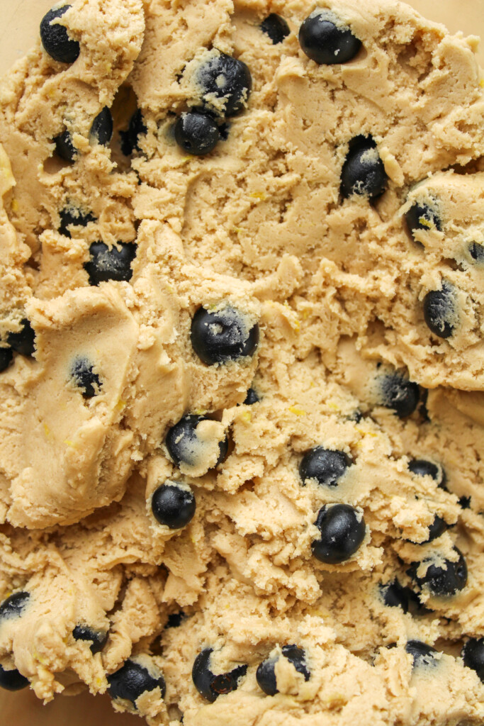 cookie batter with lemon zest and fresh blueberries