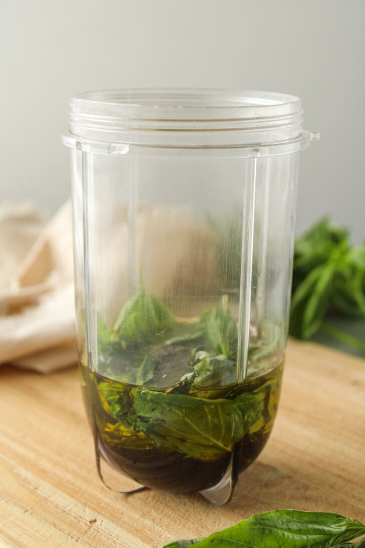 dressing ingredients in a blender cup